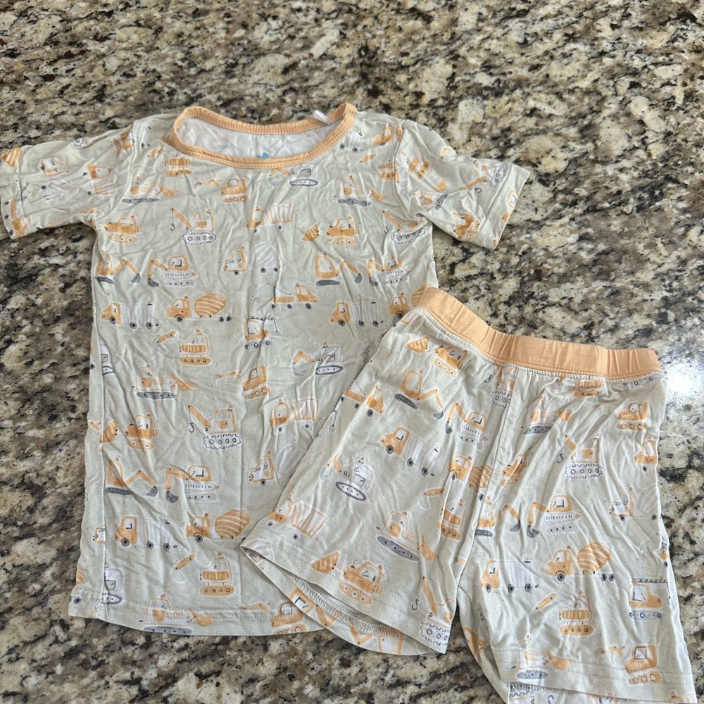 Kids Light Beige & Peach Construction Print Pajama Set